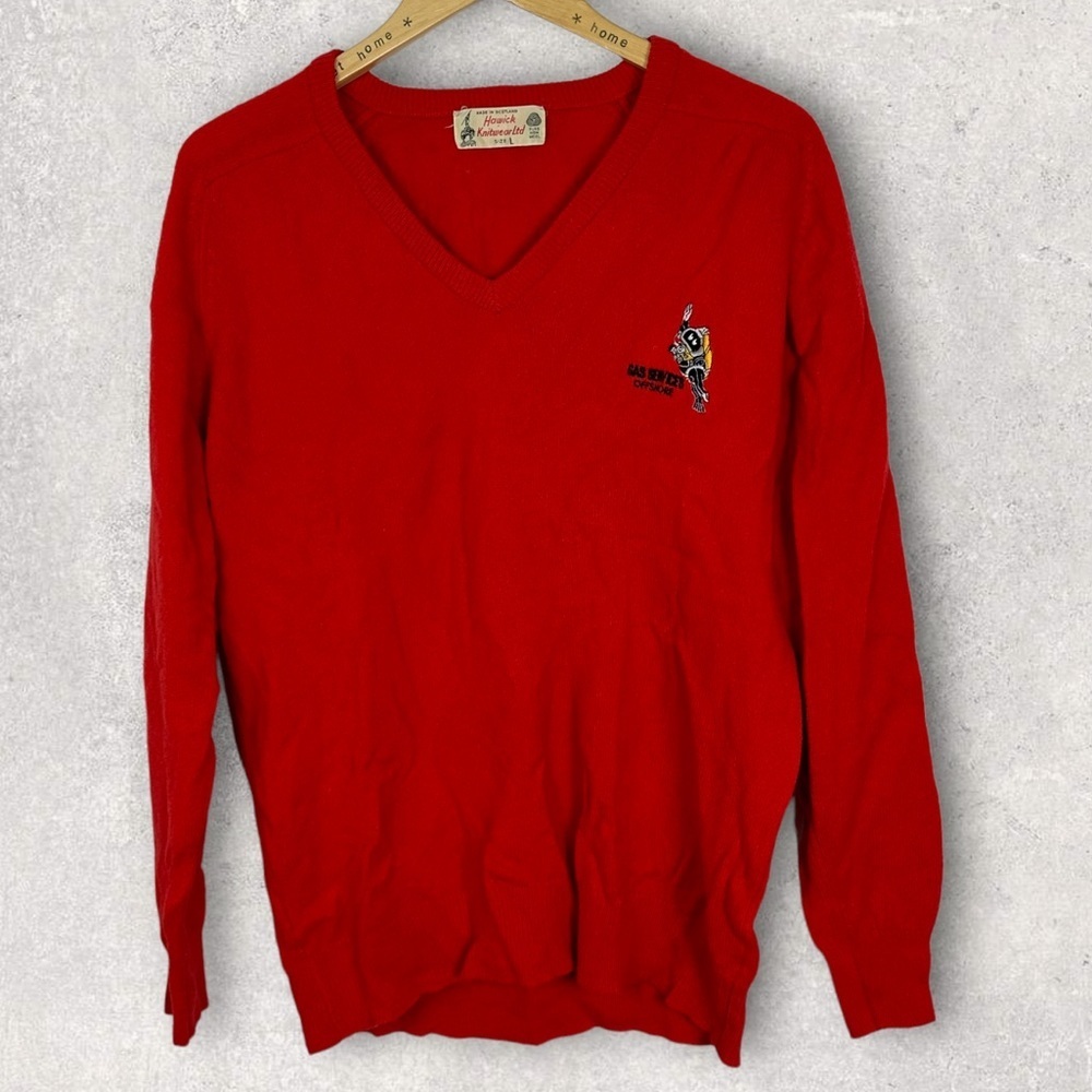 Vintage Pringle Hawick Knitwear Pure Wool Red Sweater Size Large Scotland Knit